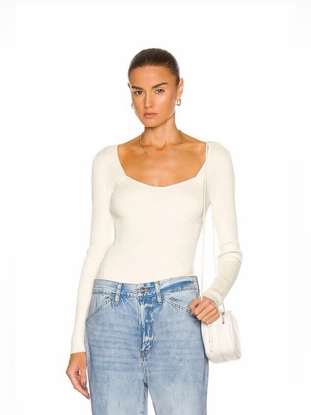 Frame Ribbed Zip Long Sleeve Top - Size Small